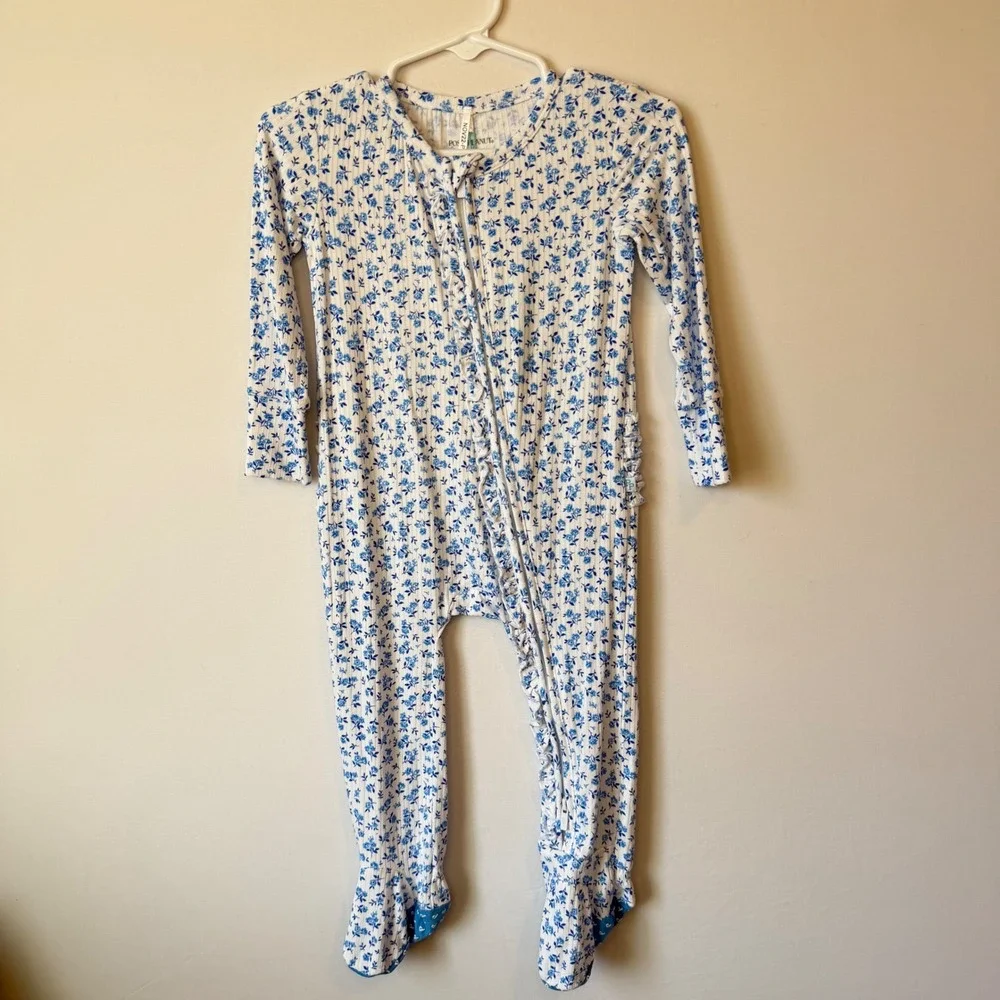 Posh Peanut Andina Blue Floral Ribbed Bamboo Footie Romper 18-24 Months NWT - Picture 6 of 11